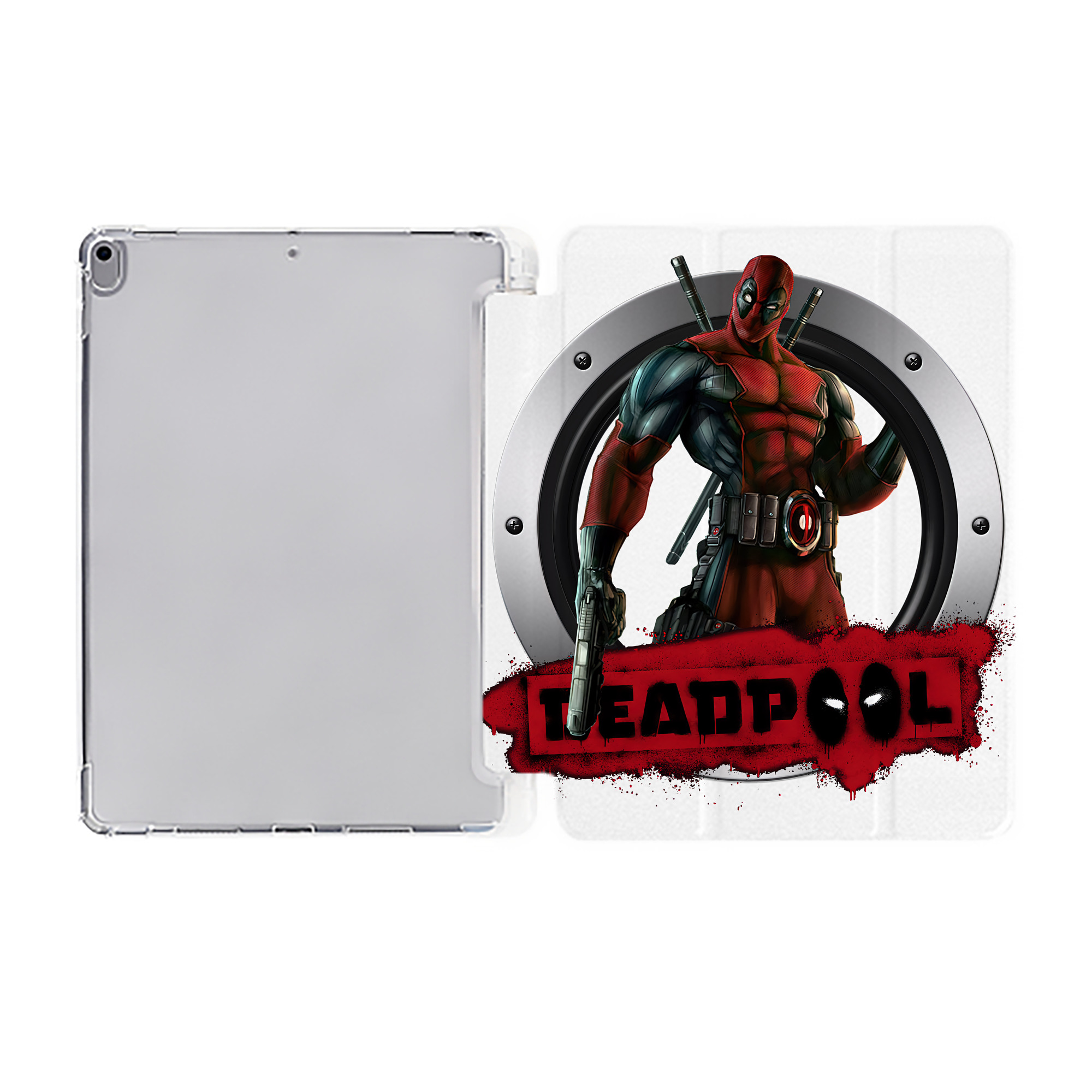 （画像用） Deadpool デッドプール IPad ケース ペン収納付き 三つ折りスタンド PUレザー×シリコン 対応機種9.5/10.5/10.9インチ